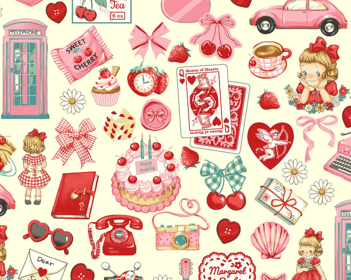 Margaret And Sophie - Like A Picture Book - Objects Cream from Quilt Gate Fabric