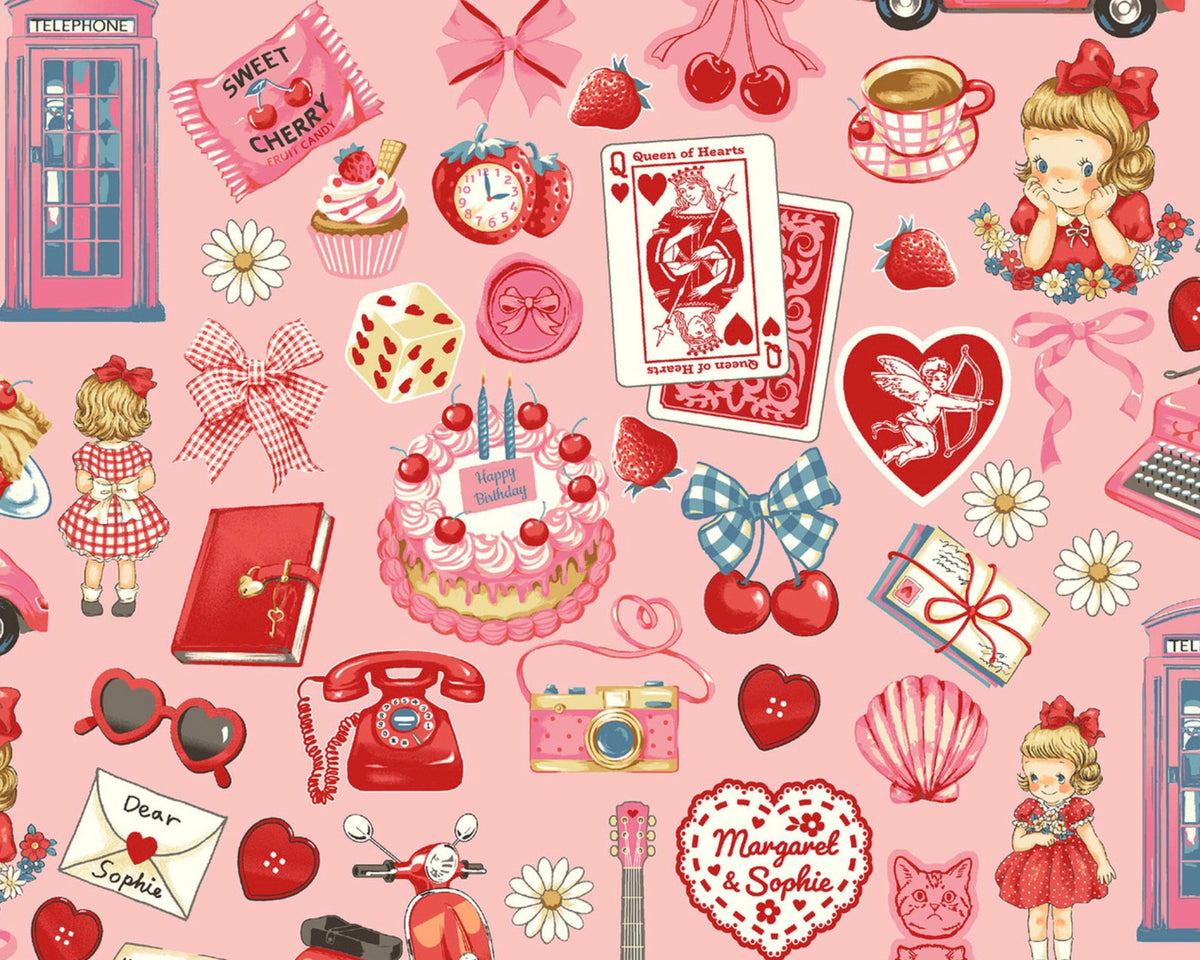 Margaret And Sophie - Like A Picture Book - Objects Pink from Quilt Gate Fabric