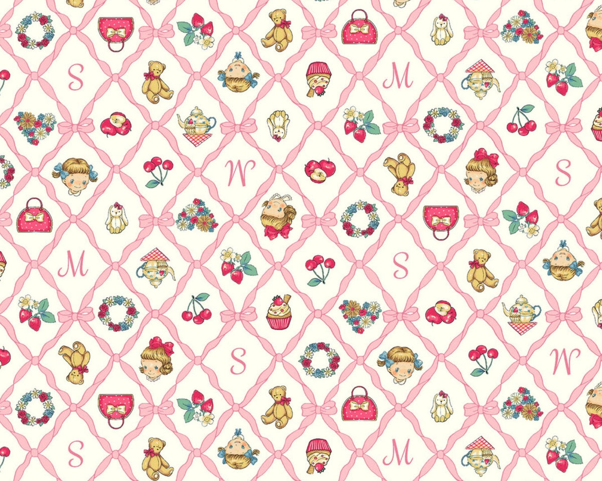 Margaret And Sophie - Like A Picture Book - Diamond Frame Ribbon Pink from Quilt Gate Fabric