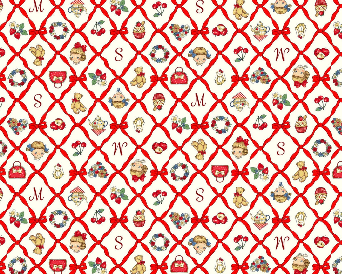 Margaret And Sophie - Like A Picture Book - Diamond Frame Ribbon Red from Quilt Gate Fabric