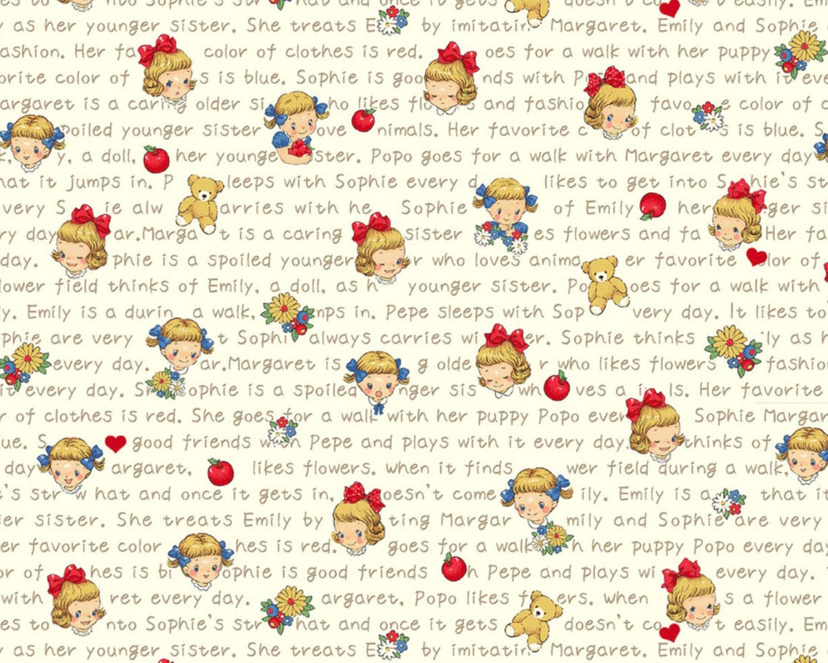 Margaret And Sophie - Like A Picture Book - Girls Words Cream from Quilt Gate Fabric