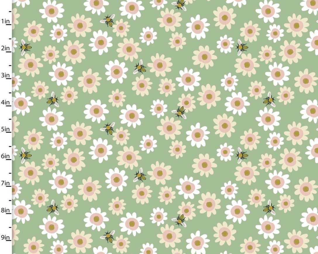 Forest Life - Daisy Delight Green from 3 Wishes Fabric
