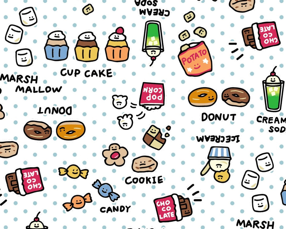 Food Yuru - Snacks White from Cosmo Fabric