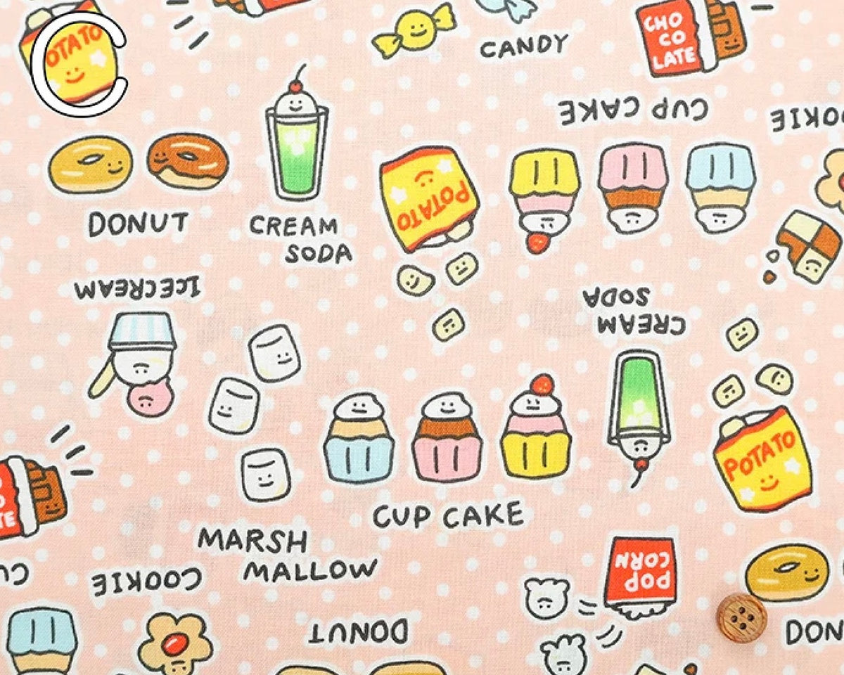 Food Yuru - Snacks Pink from Cosmo Fabric