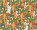 Whiskers and Wildflowers - Cats Flowers Green Orange from Paintbrush Studio Fabrics