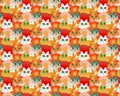 Whiskers and Wildflowers - Purrfect Garden Cats Green Orange from Paintbrush Studio Fabrics