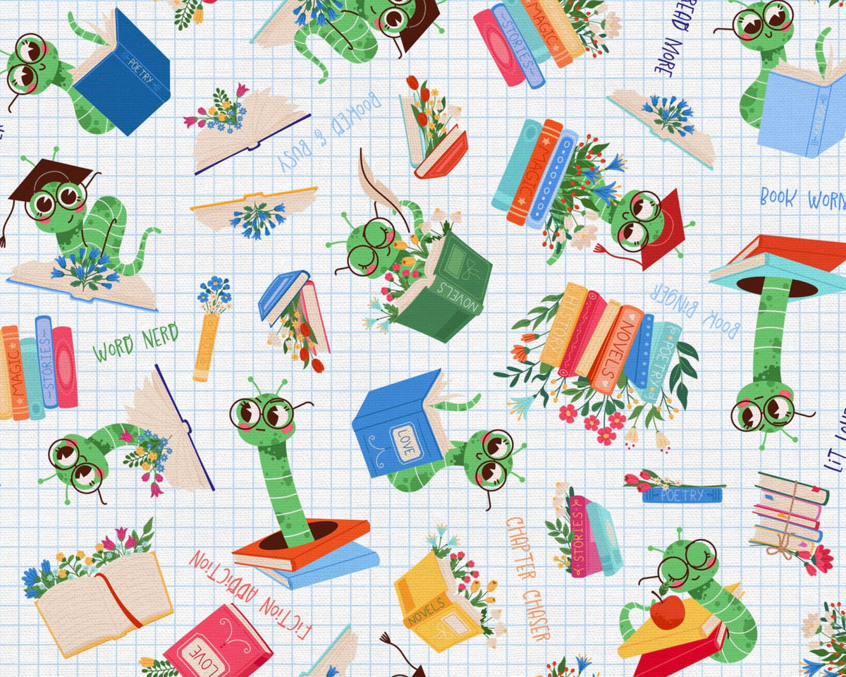 Book Worm - Reading Words Grid from Paintbrush Studio Fabrics