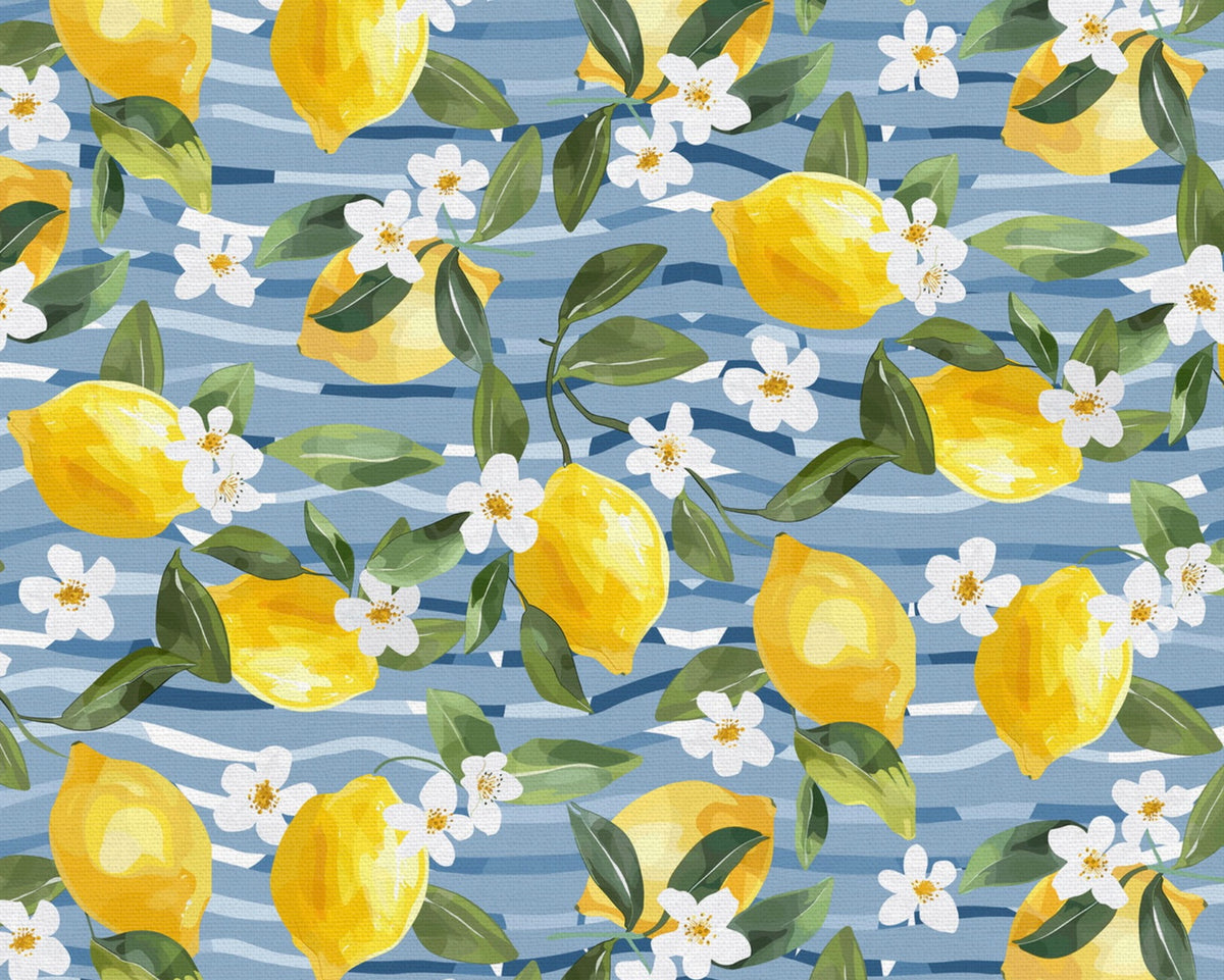 Italian Citrus - Lemon Stripes Blue from Paintbrush Studio Fabrics