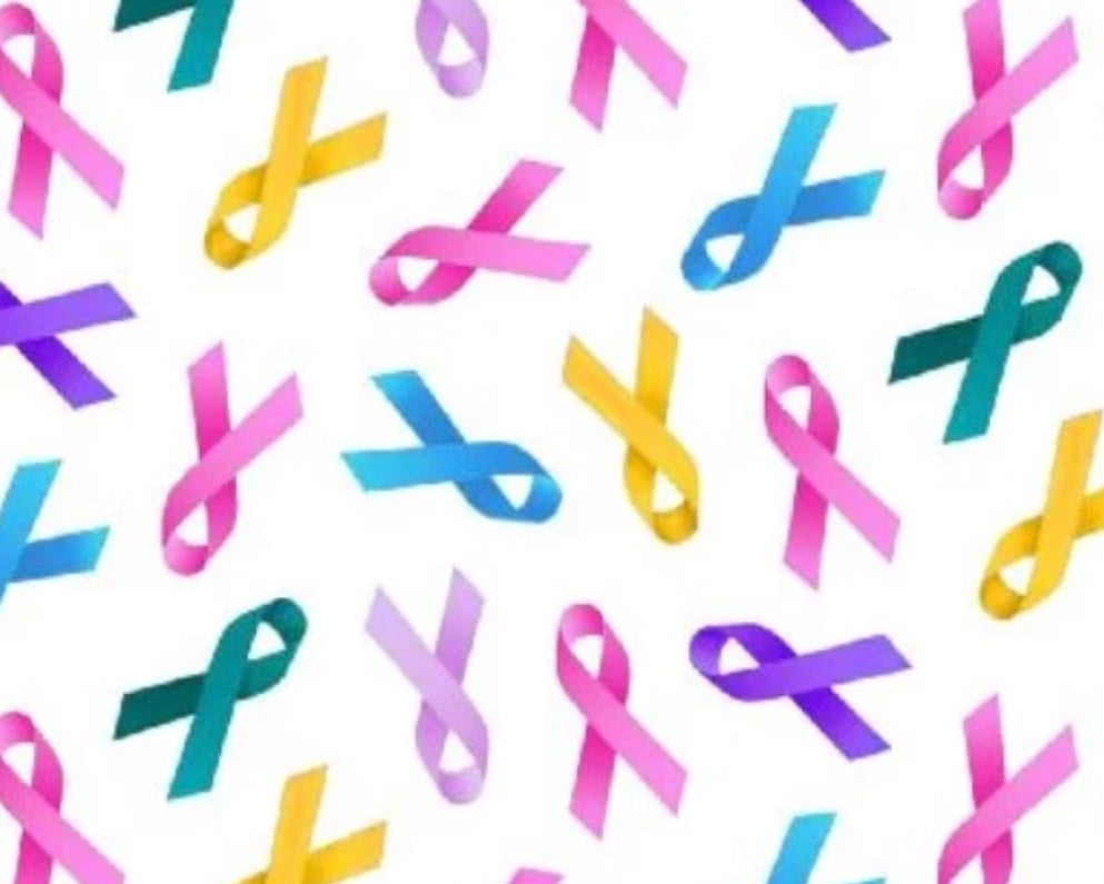 Cancer Awareness - Ribbons Multi from Elizabeth’s Studio Fabric