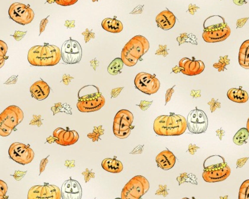 Halloween Parade - Pumpkins Jack O Lanterns Cream from Clothworks Fabric