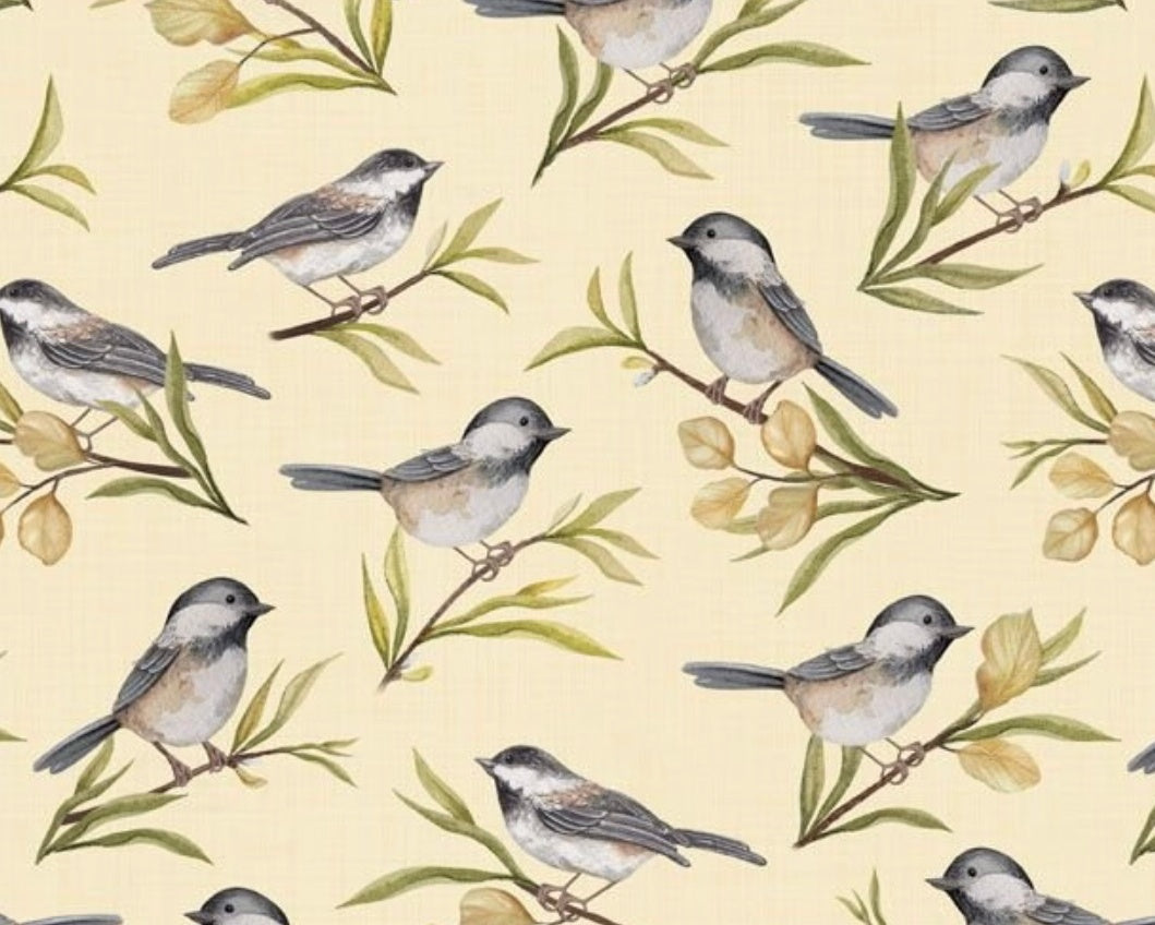 Chickadee Charm - Bird Cream from Wilmington Prints Fabric
