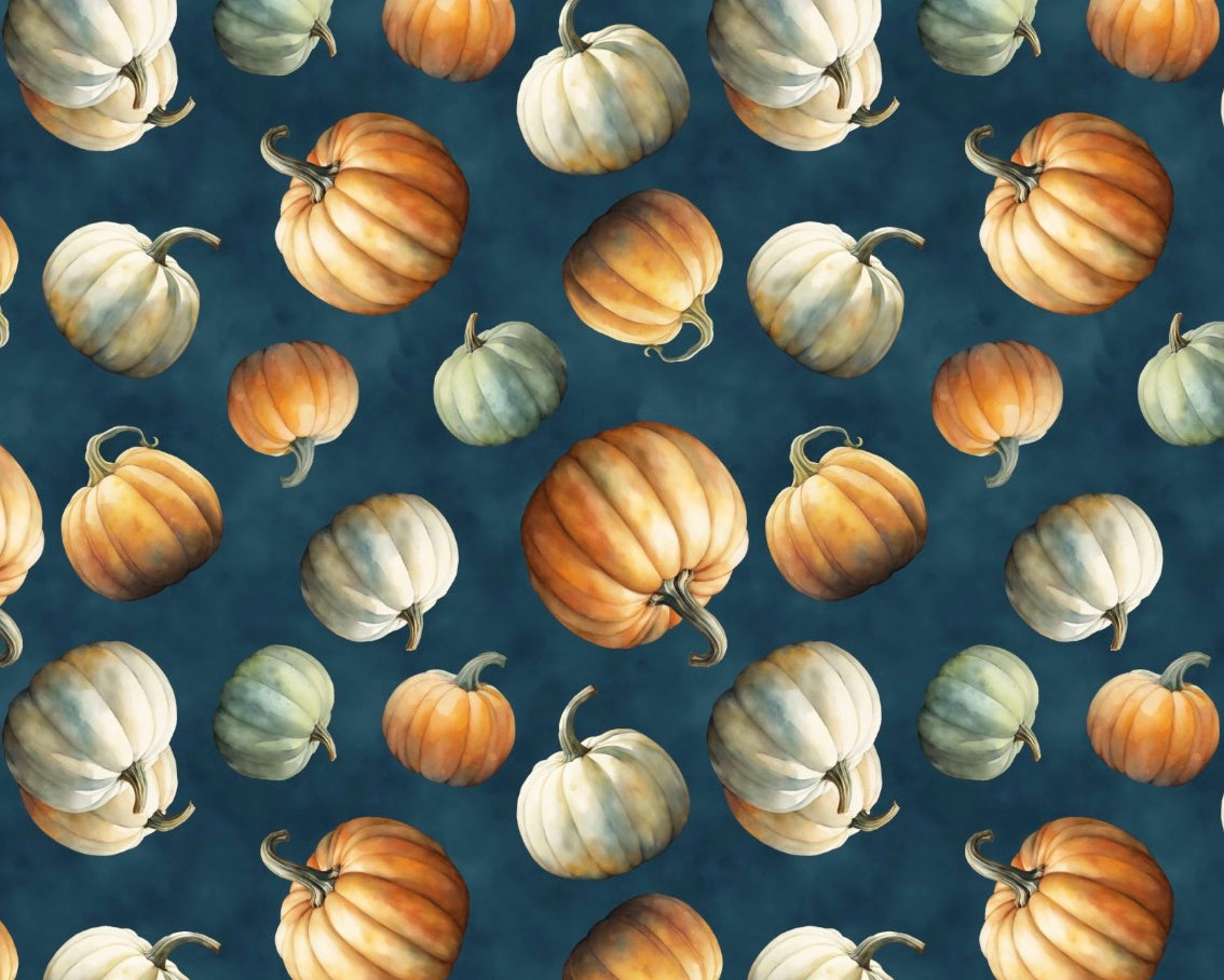 Glorious Fall - Pumpkins Toss Dk Blue from Wilmington Prints Fabric