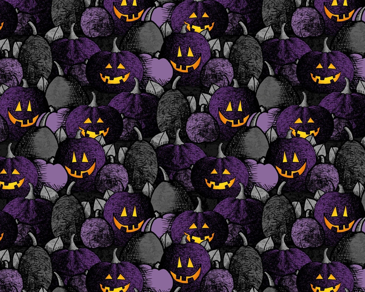 Moonlit Manor - Pumpkin Patch Black Purple from Wilmington Prints Fabric