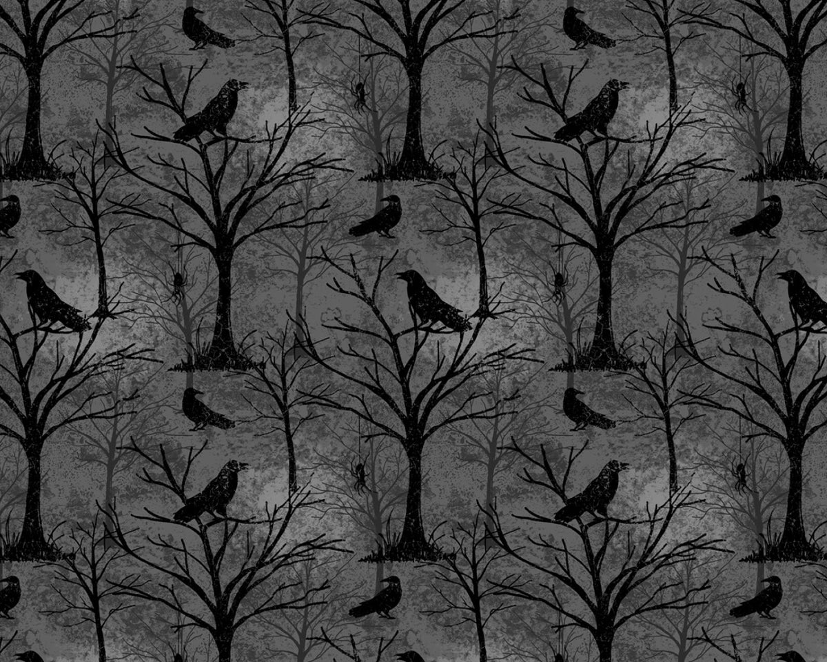 Moonlit Manor - Trees and Critters Black from Wilmington Prints Fabric