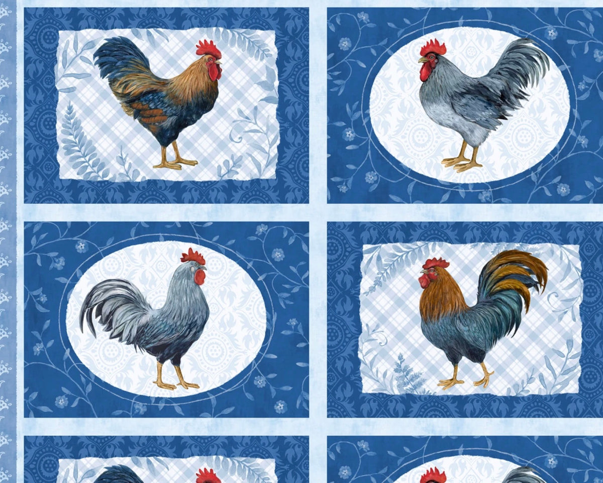 Country Blue - Placemat Rooster PANEL 24 Inches from Wilmington Prints Fabric
