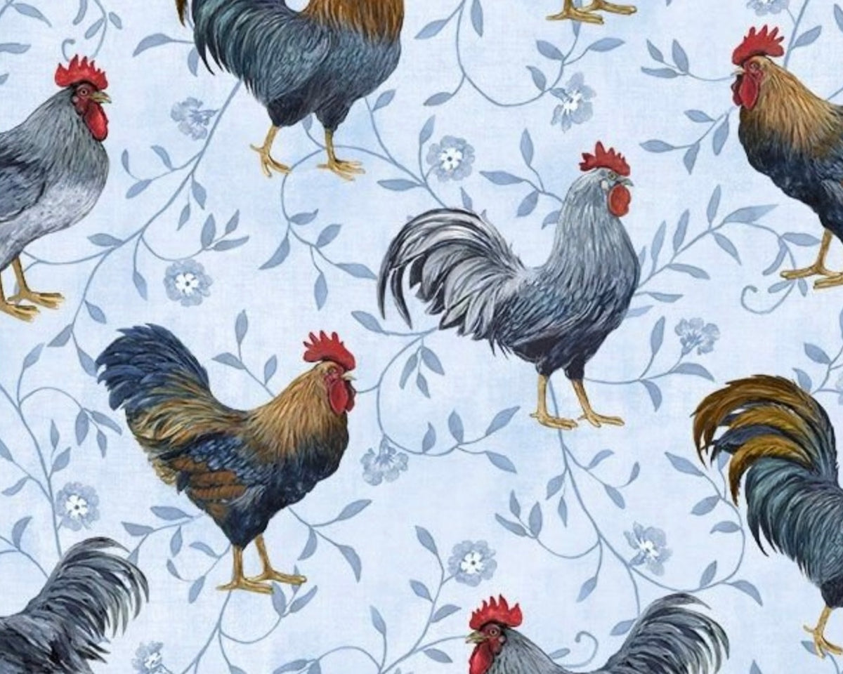 Country Blue - Large Roosters Lt Blue from Wilmington Prints Fabric