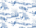 Country Blue - Rooster Toile Blue White from Wilmington Prints Fabric