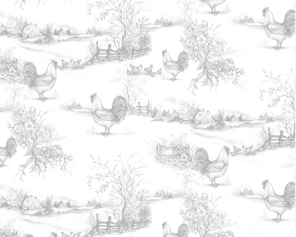 Country Blue - Rooster Toile Grey White from Wilmington Prints Fabric