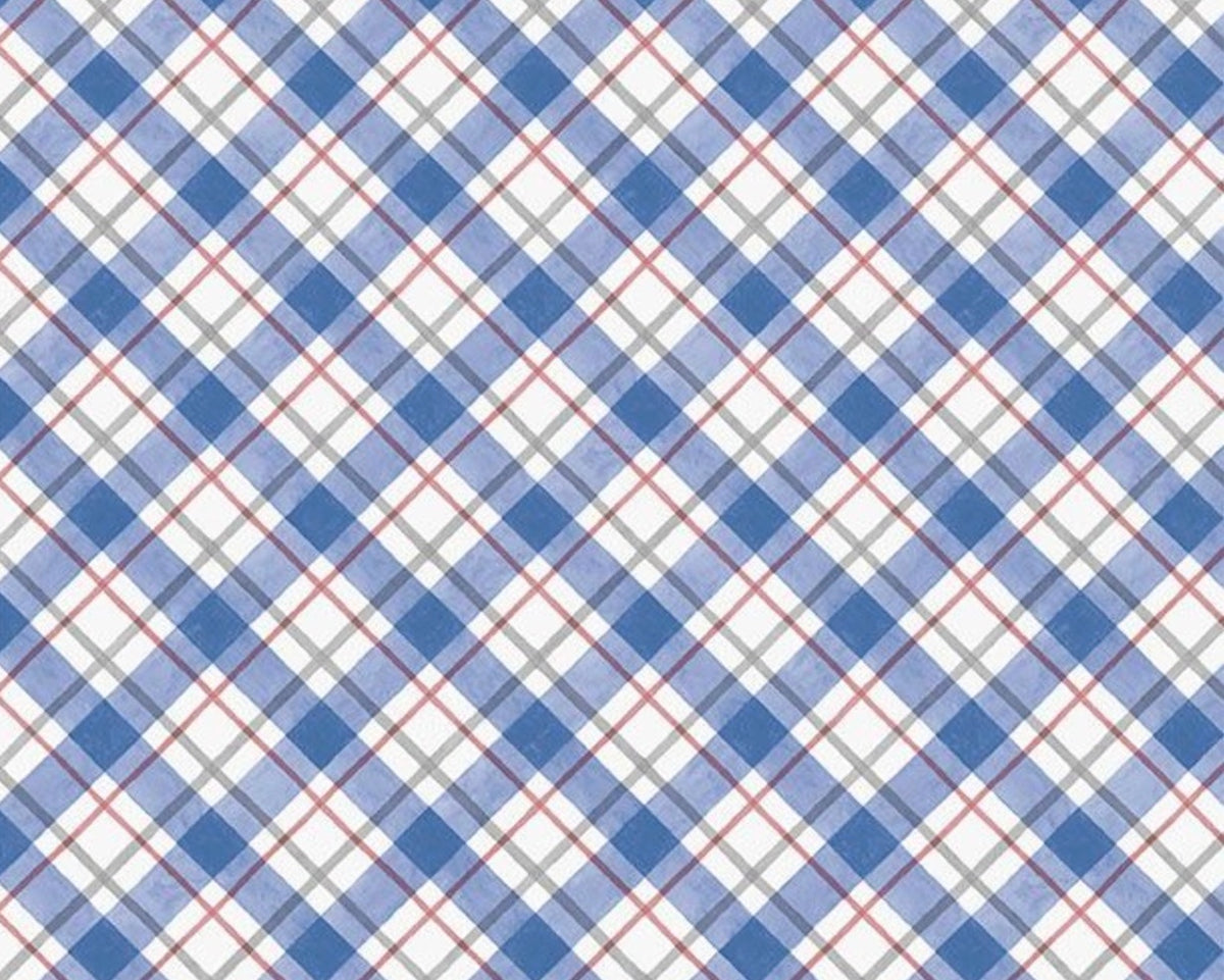 Country Blue - Diagonal Plaid White Blue from Wilmington Prints Fabric