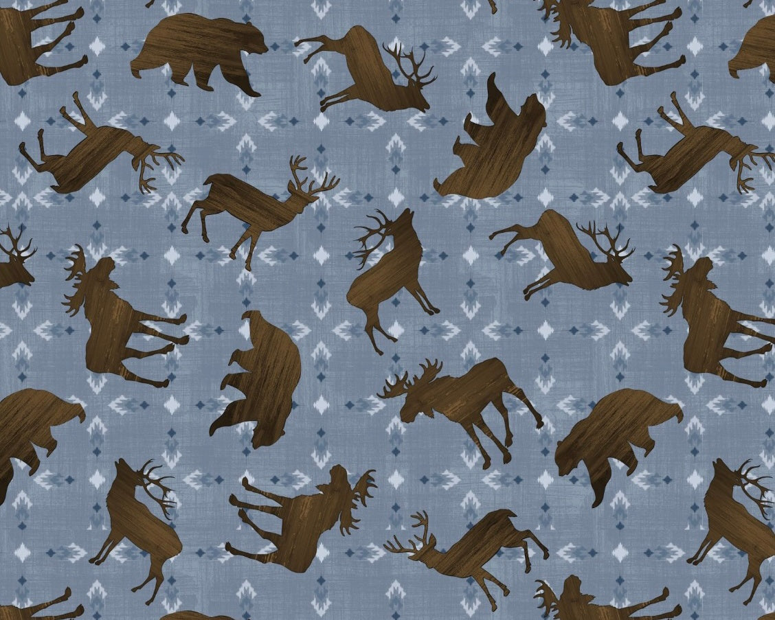 Timberland Trails - Animal Toss Blue from Wilmington Prints Fabric