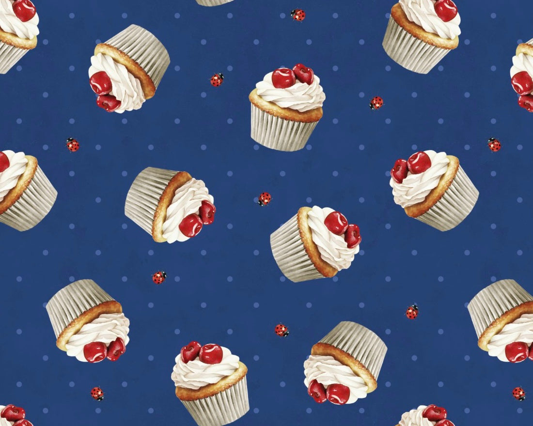 Sweet Cherry - Cupcake Toss Navy Blue from Wilmington Prints Fabric