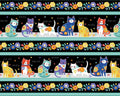 Fe-Line Frisky - Cats Repeat Stripe Multi from Wilmington Prints Fabric