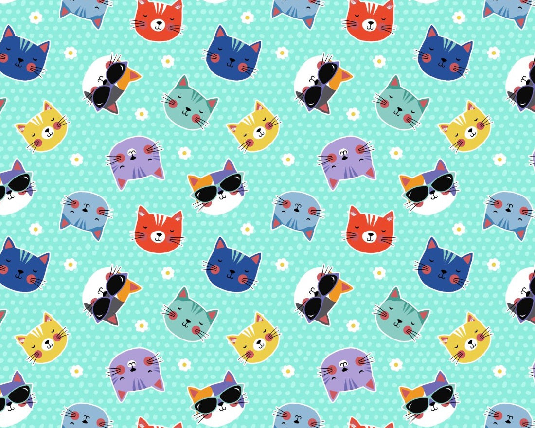 Fe-Line Frisky - Cat Heads Teal from Wilmington Prints Fabric