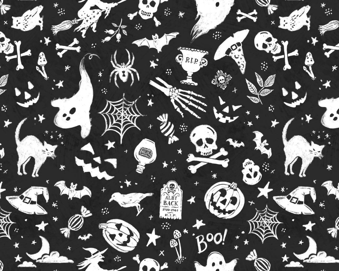 Midnight Hauntings - Haunting Objects Black from Wilmington Prints Fabric