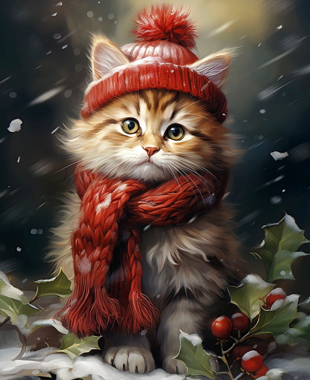 Four Seasons - Christmas Kitten 36 Inch PANEL from David Textiles Fabrics