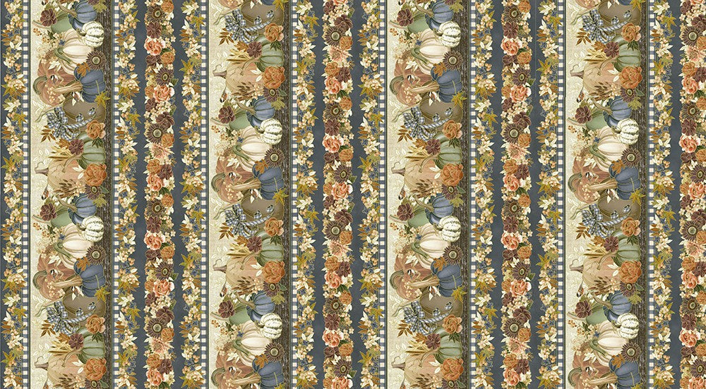 Hello Fall - Pumpkin Floral Stripe Denim from Robert Kaufman Fabrics