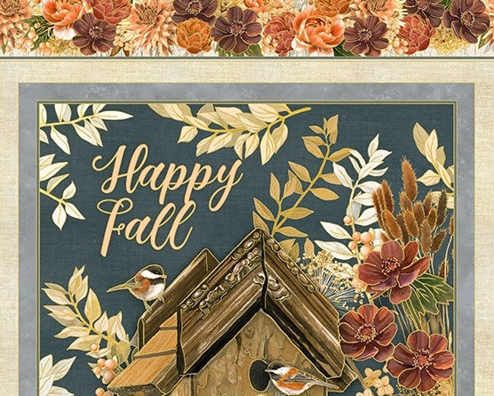 Hello Fall - Happy Fall Birdhouse PANEL 24 Inches from Robert Kaufman Fabrics