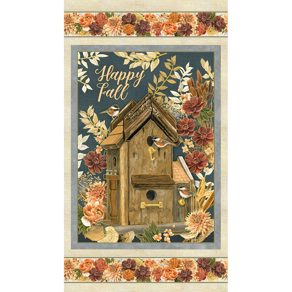 Hello Fall - Happy Fall Birdhouse PANEL 24 Inches from Robert Kaufman Fabrics
