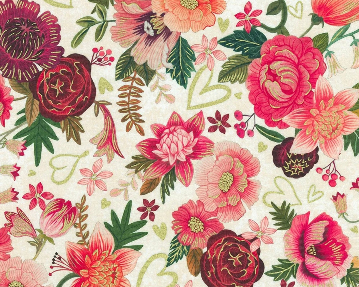Hearts In Bloom - Floral Hearts Cream from Robert Kaufman Fabrics