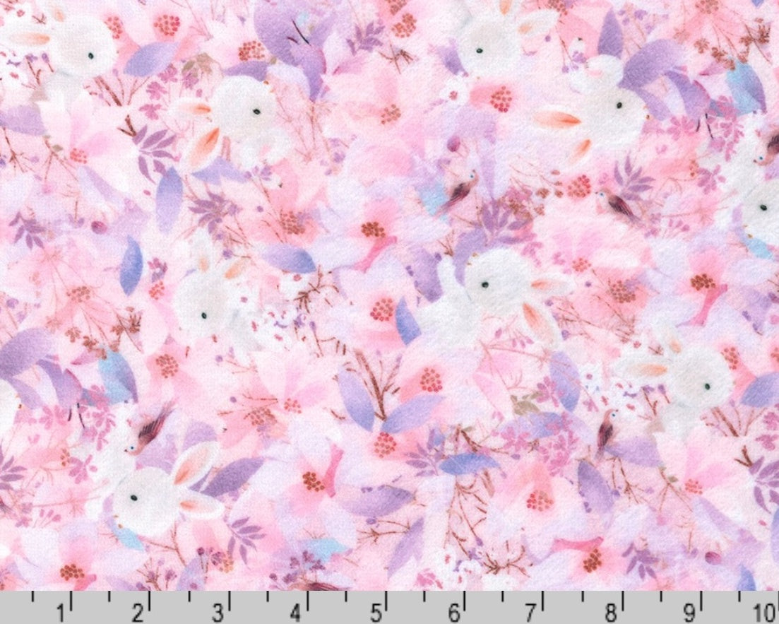 Doux Luxe MINKY - Bunnies Floral Lilac 58 Inches from Robert Kaufman Fabrics