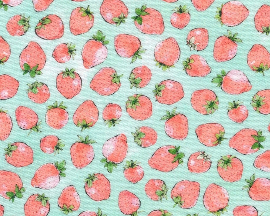 Strawberry Season Wishwell - Strawberries Seafoam from Robert Kaufman Fabrics