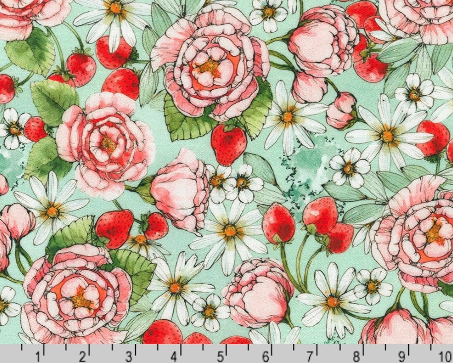 Strawberry Season Wishwell - Strawberries Floral Seafoam from Robert Kaufman Fabrics