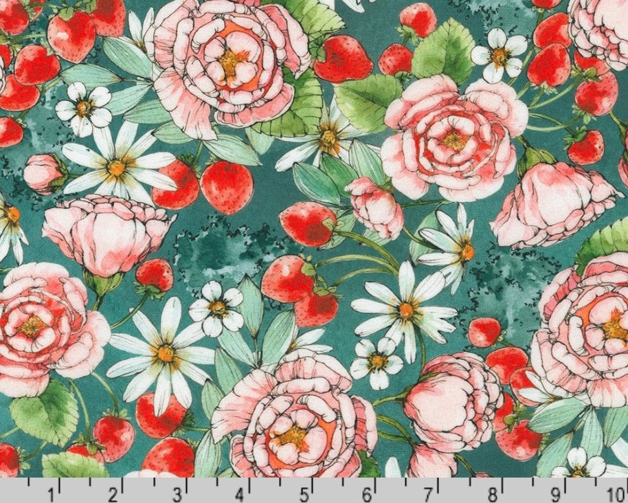 Strawberry Season Wishwell - Strawberries Floral Slate from Robert Kaufman Fabrics