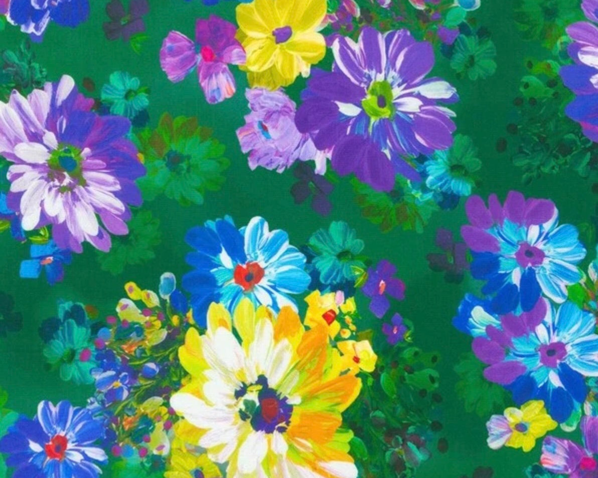 Painterly Petals Meadow - Floral Meadow Green from Robert Kaufman Fabrics