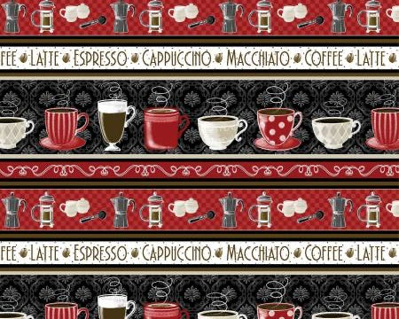 Perfect Brew - Border Stripe Black Red from Benartex Fabrics