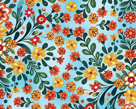 Farm Feathered Folk - Folklore Garden Sky Blue from Benartex Fabrics
