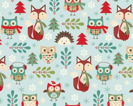 Owl Be Home For Christmas - Owl Fox Blue from Benartex Fabrics