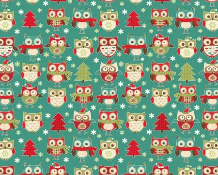 Owl Be Home For Christmas - Joyous Owls Teal from Benartex Fabrics