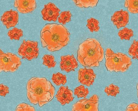Modern Vintage Treasured - Poppies Turquoise from Benartex Fabrics
