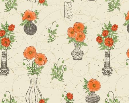 Modern Vintage Treasured - Heirloom Treasures Poppies Natural from Benartex Fabrics