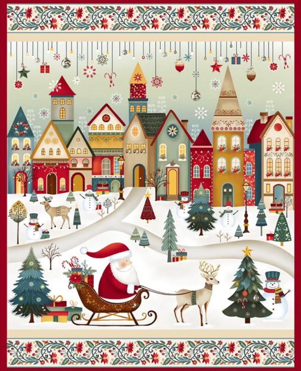 Nordic Holiday Village - Santa Scenic PANEL 35 Inches from Henry Glass Fabric