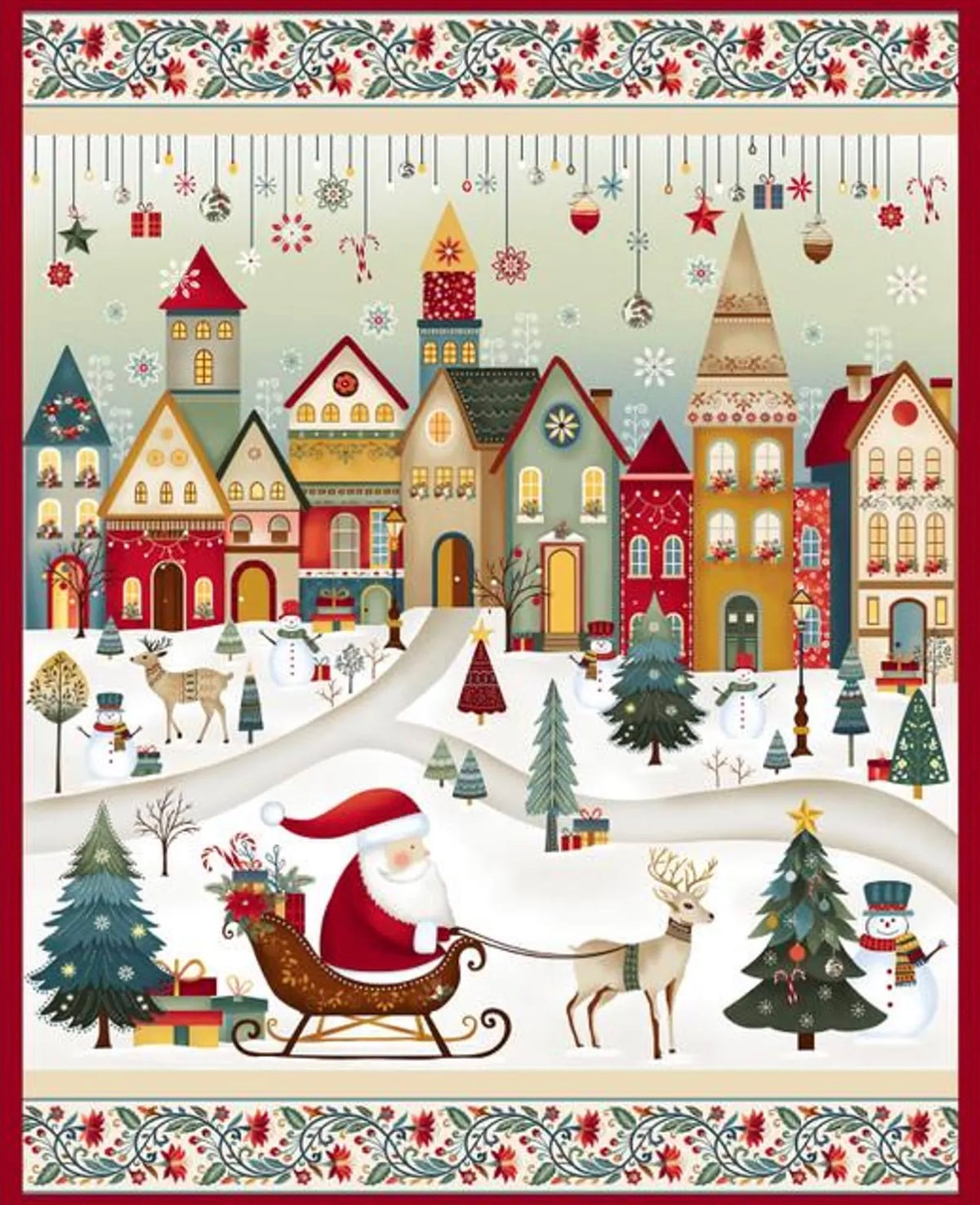 Nordic Holiday Village - Santa Scenic PANEL 35 Inches from Henry Glass Fabric