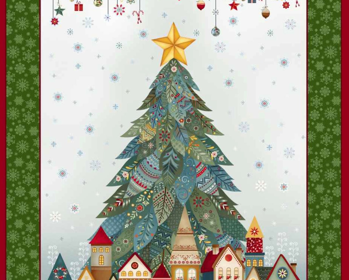 Nordic Holiday Village - Christmas Tree PANEL 36 Inches from Henry Glass Fabric