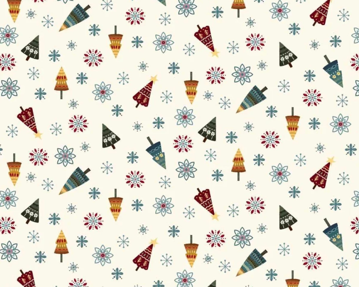 Nordic Holiday Village - Tossed Trees Cream from Henry Glass Fabric