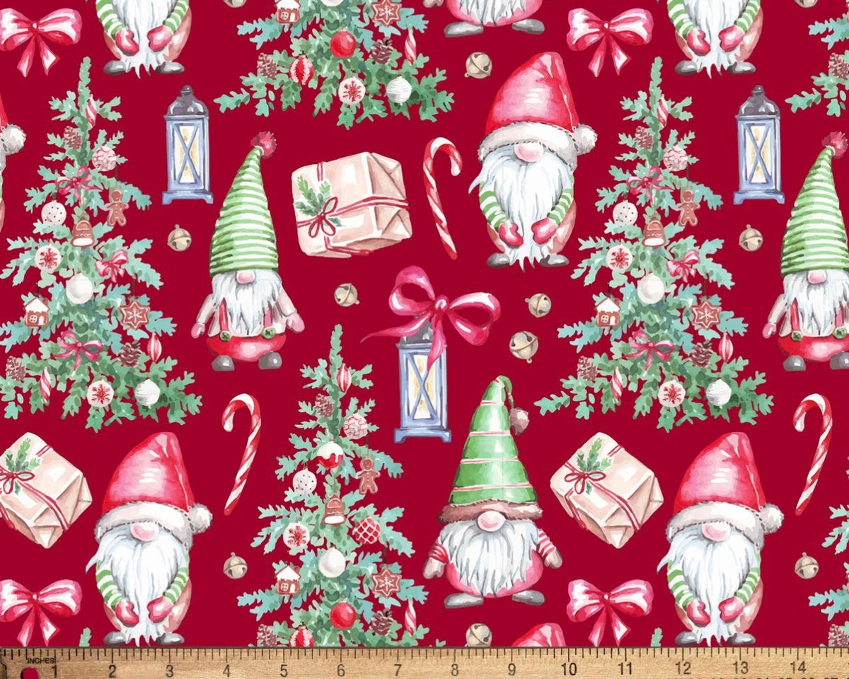 Christmas - Jolly Gnomes Red from David Textiles Fabrics