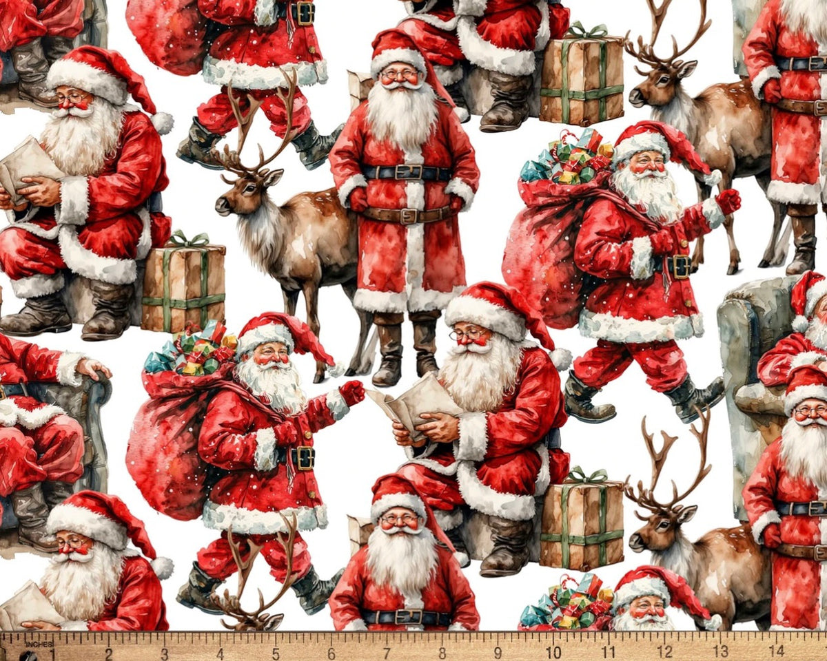 Christmas - Santa Scenes White from David Textiles Fabrics